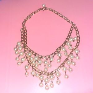 Forever 21 Gold-tone Faux Pearls Layered Bib Necklace